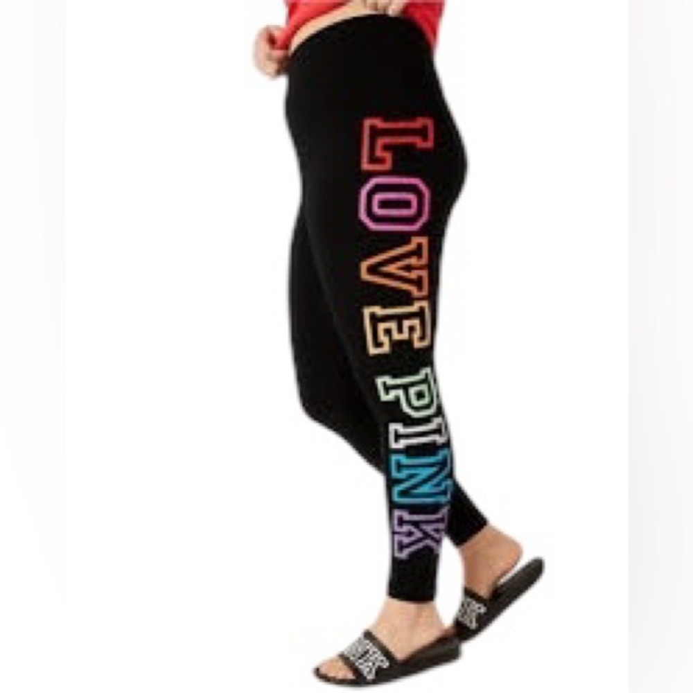 VS Pink Fold Over Waistband Black & Cheetah Print Leopard Cotton Leggings XXL